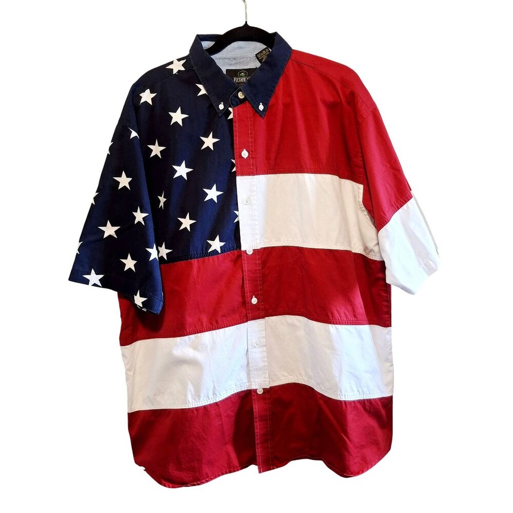 RedHead Mens American Flag Button-Down Shirt 100% Cotton Boho Classic Nautical
